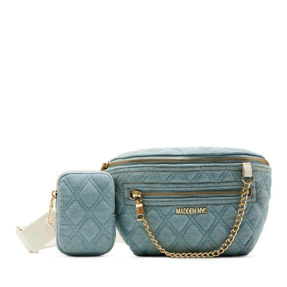 Madden NYC Women's Chain Pocket Fanny Pack with Pouch, Denim NWT